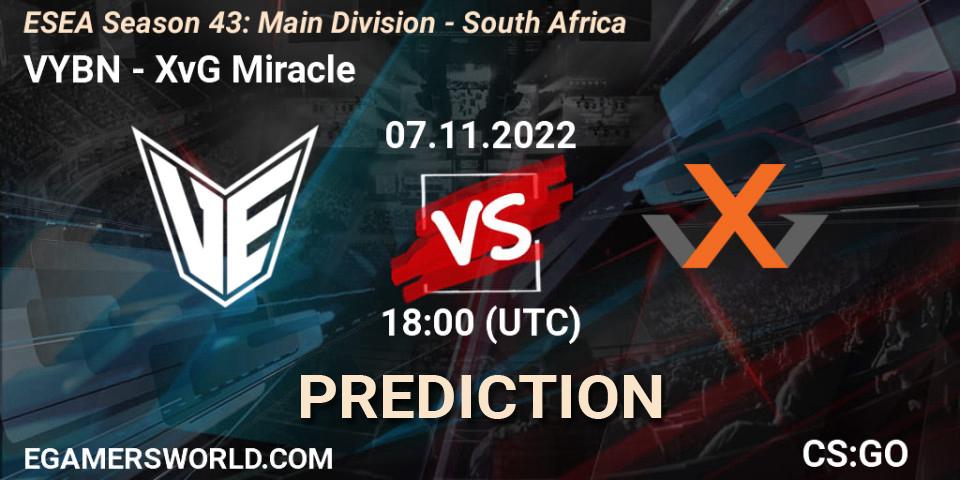 VYBN - XvG Miracle: ennuste. 07.11.2022 at 18:00, Counter-Strike (CS2), ESEA Season 43: Main Division - South Africa