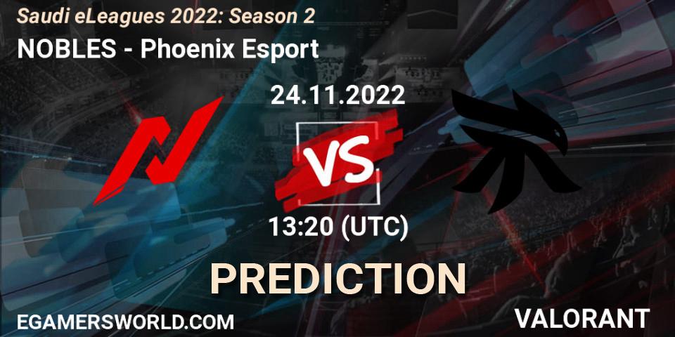 NOBLES - Phoenix Esport: ennuste. 24.11.2022 at 13:20, VALORANT, Saudi eLeagues 2022: Season 2