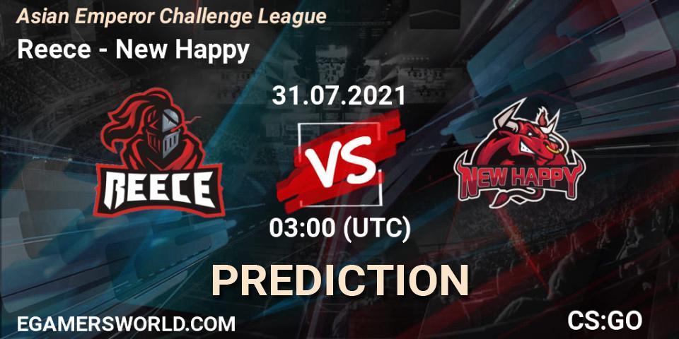 Reece - New Happy: ennuste. 31.07.2021 at 06:00, Counter-Strike (CS2), Asian Emperor Challenge League