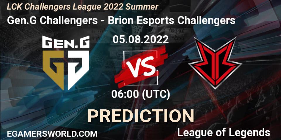 Gen.G Challengers - Brion Esports Challengers: ennuste. 05.08.2022 at 06:00, LoL, LCK Challengers League 2022 Summer