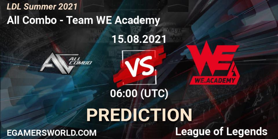 All Combo - Team WE Academy: ennuste. 15.08.2021 at 06:00, LoL, LDL Summer 2021