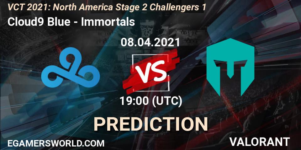 Cloud9 Blue - Immortals: ennuste. 08.04.2021 at 19:00, VALORANT, VCT 2021: North America Stage 2 Challengers 1