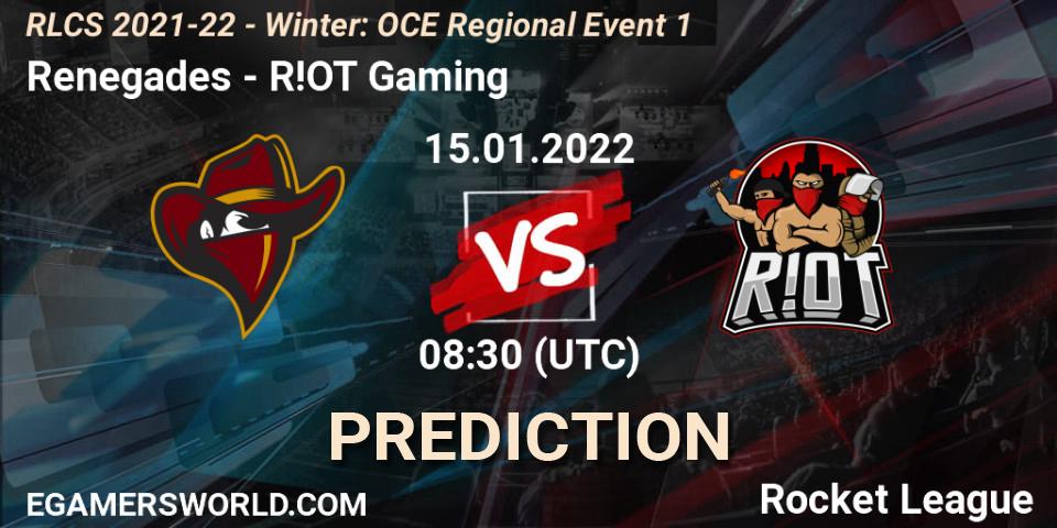 Renegades - R!OT Gaming: ennuste. 15.01.22, Rocket League, RLCS 2021-22 - Winter: OCE Regional Event 1