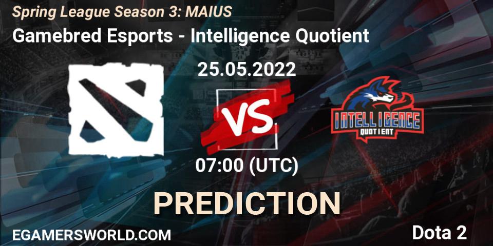 Gamebred Esports - Intelligence Quotient: ennuste. 25.05.2022 at 07:07, Dota 2, Spring League Season 3: MAIUS