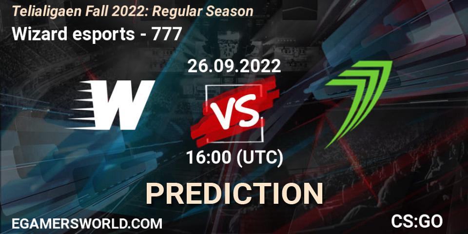 Wizard esports - 777: ennuste. 26.09.2022 at 16:00, Counter-Strike (CS2), Telialigaen Fall 2022: Regular Season