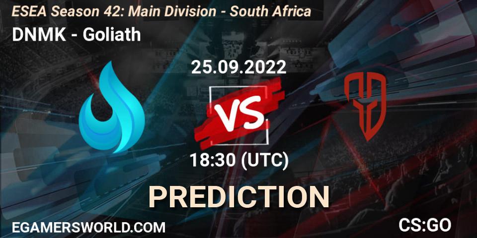 DNMK - Goliath: ennuste. 26.09.2022 at 18:30, Counter-Strike (CS2), ESEA Season 42: Main Division - South Africa