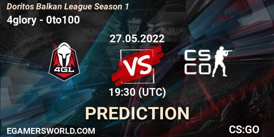 4glory - 0to100: ennuste. 27.05.2022 at 20:00, Counter-Strike (CS2), Doritos Balkan League Season 1