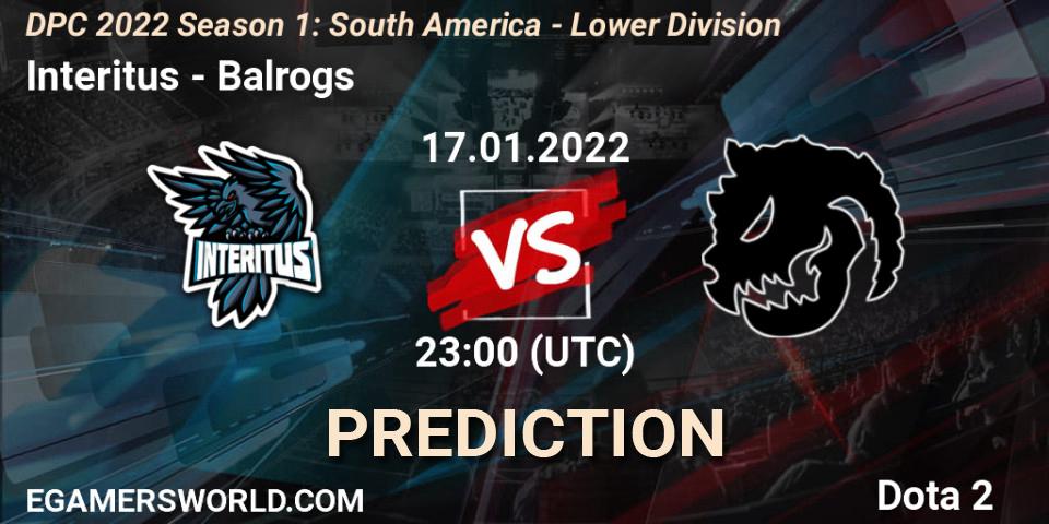 Interitus - Balrogs: ennuste. 17.01.2022 at 23:00, Dota 2, DPC 2022 Season 1: South America - Lower Division
