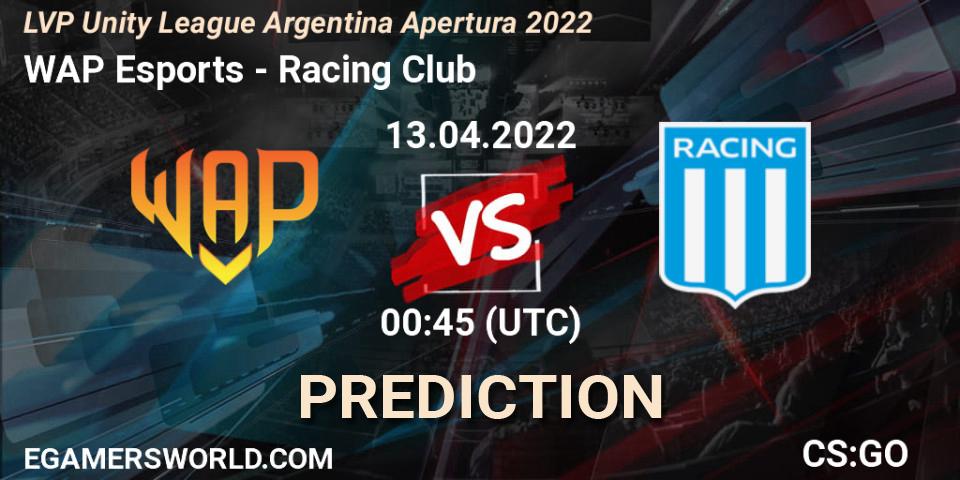 WAP Esports - Racing Club: ennuste. 13.04.2022 at 00:45, Counter-Strike (CS2), LVP Unity League Argentina Apertura 2022