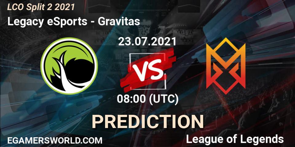 Legacy eSports - Gravitas: ennuste. 23.07.21, LoL, LCO Split 2 2021