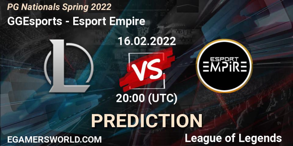GGEsports - Esport Empire: ennuste. 16.02.2022 at 20:00, LoL, PG Nationals Spring 2022