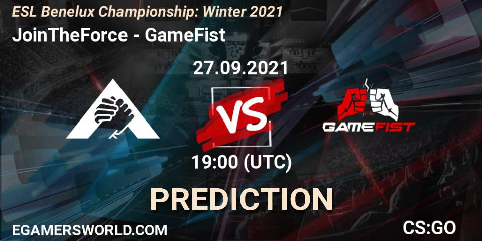 JoinTheForce - GameFist: ennuste. 27.09.2021 at 19:30, Counter-Strike (CS2), ESL Benelux Championship: Winter 2021