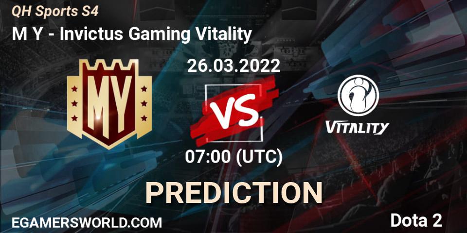 M Y - Invictus Gaming Vitality: ennuste. 26.03.2022 at 06:41, Dota 2, QH Sports S4