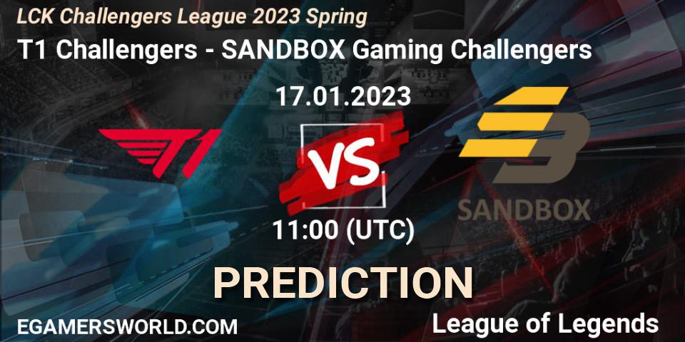 T1 Challengers - SANDBOX Gaming Challengers: ennuste. 17.01.2023 at 11:25, LoL, LCK Challengers League 2023 Spring