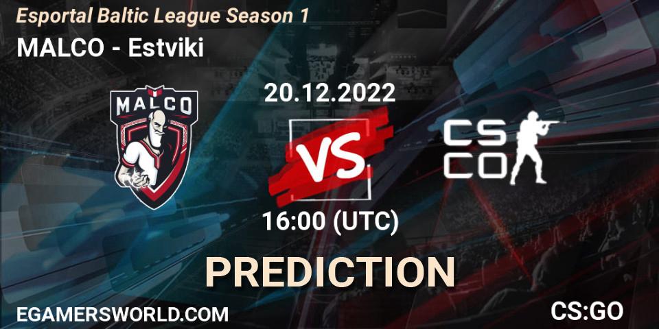 MALCO - Estviki: ennuste. 20.12.2022 at 16:00, Counter-Strike (CS2), Esportal Baltic League Season 1