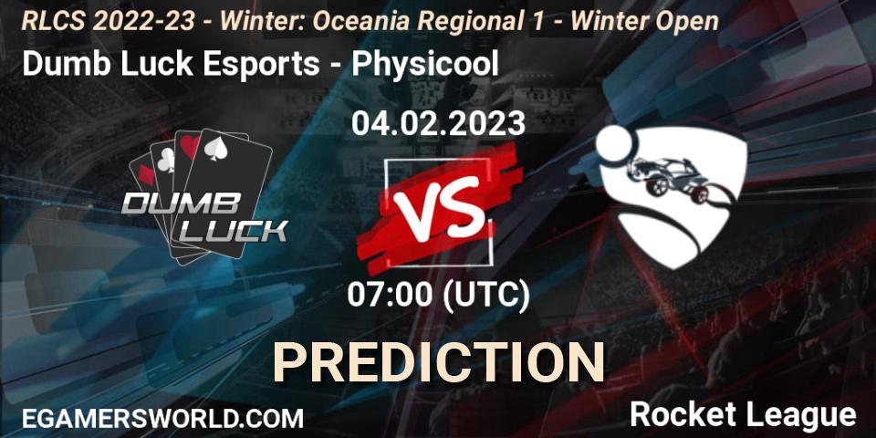 Dumb Luck Esports - Physicool: ennuste. 04.02.2023 at 07:00, Rocket League, RLCS 2022-23 - Winter: Oceania Regional 1 - Winter Open
