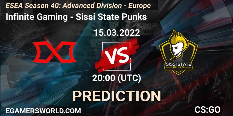 Infinite Gaming - Sissi State Punks: ennuste. 15.03.2022 at 20:00, Counter-Strike (CS2), ESEA Season 40: Advanced Division - Europe