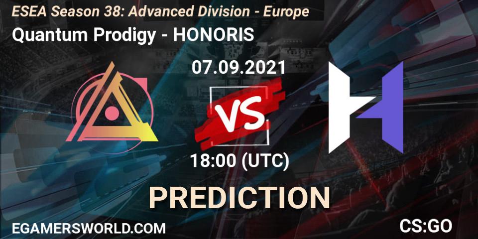 Quantum Prodigy - HONORIS: ennuste. 07.09.2021 at 18:00, Counter-Strike (CS2), ESEA Season 38: Advanced Division - Europe