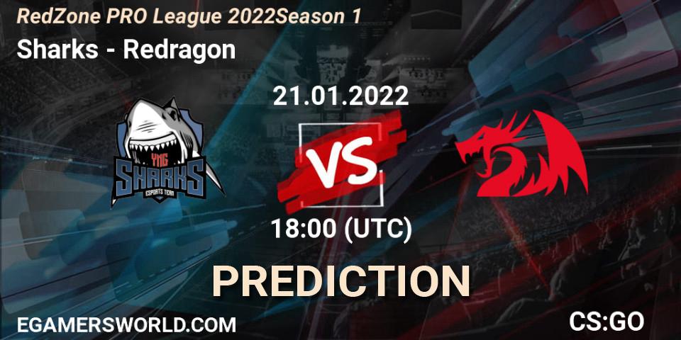 Sharks - Redragon: ennuste. 21.01.2022 at 18:00, Counter-Strike (CS2), RedZone PRO League 2022 Season 1