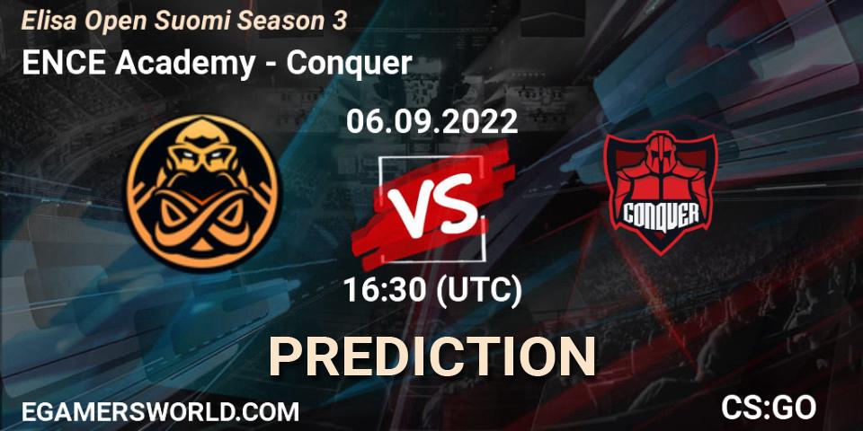 ENCE Academy - Conquer: ennuste. 06.09.2022 at 16:30, Counter-Strike (CS2), Elisa Open Suomi Season 3