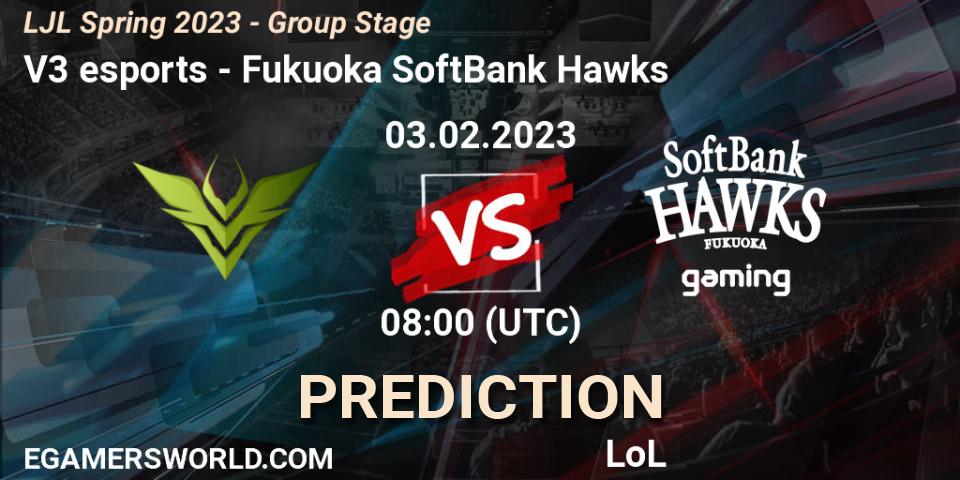 V3 esports - Fukuoka SoftBank Hawks: ennuste. 03.02.2023 at 08:00, LoL, LJL Spring 2023 - Group Stage
