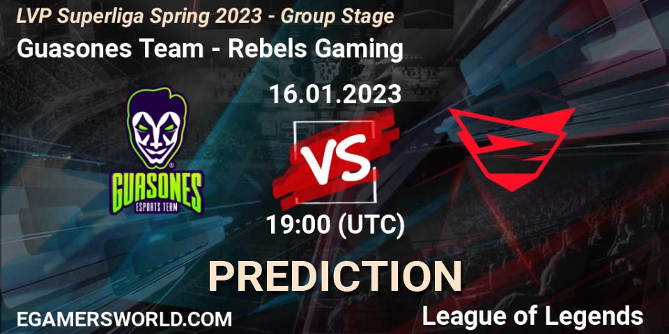 Guasones Team - Rebels Gaming: ennuste. 16.01.2023 at 19:00, LoL, LVP Superliga Spring 2023 - Group Stage