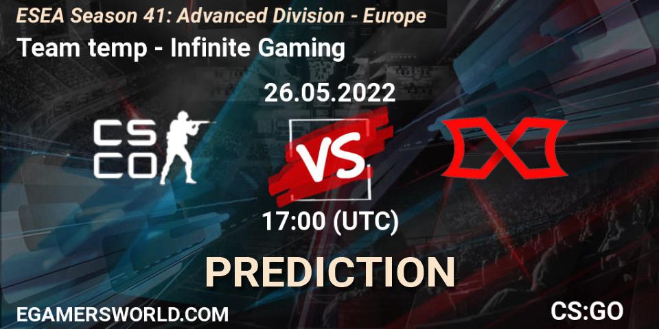 Team temp - Infinite Gaming: ennuste. 07.06.2022 at 16:00, Counter-Strike (CS2), ESEA Season 41: Advanced Division - Europe
