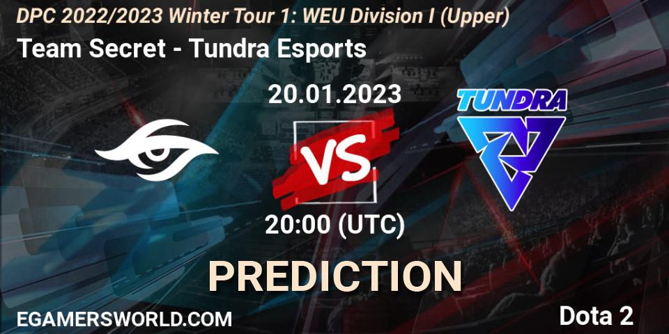 Team Secret - Tundra Esports: ennuste. 20.01.2023 at 19:55, Dota 2, DPC 2022/2023 Winter Tour 1: WEU Division I (Upper)