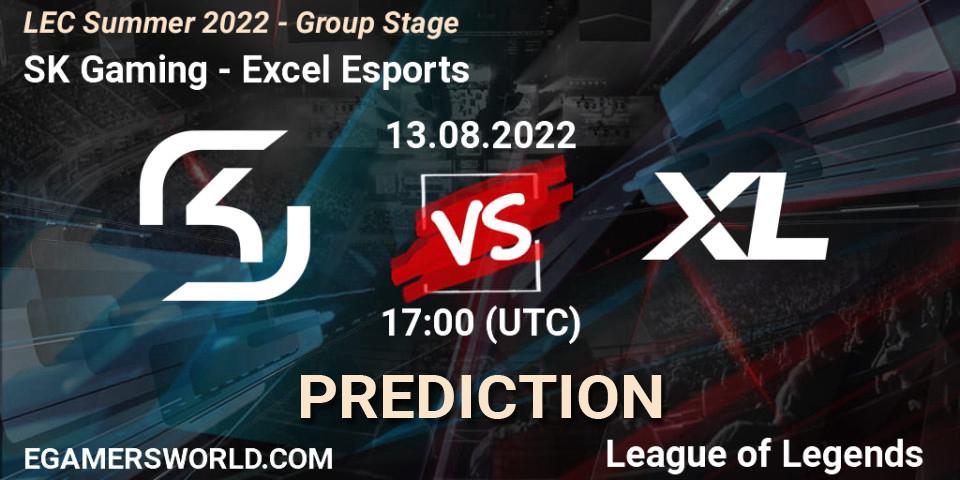SK Gaming - Excel Esports: ennuste. 13.08.2022 at 17:00, LoL, LEC Summer 2022 - Group Stage