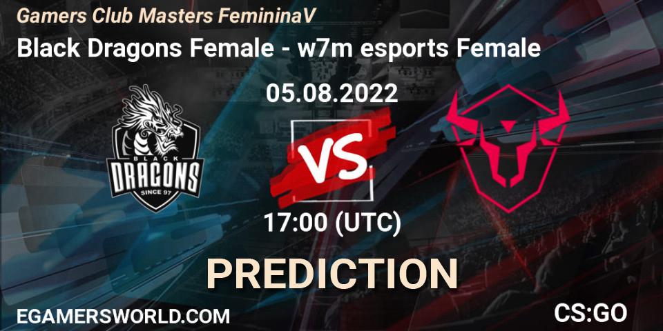 Black Dragons Female - w7m esports Female: ennuste. 05.08.2022 at 17:00, Counter-Strike (CS2), Gamers Club Masters Feminina V