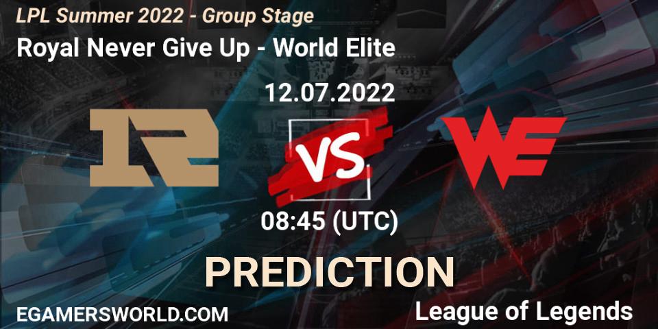 Royal Never Give Up - World Elite: ennuste. 12.07.2022 at 09:00, LoL, LPL Summer 2022 - Group Stage