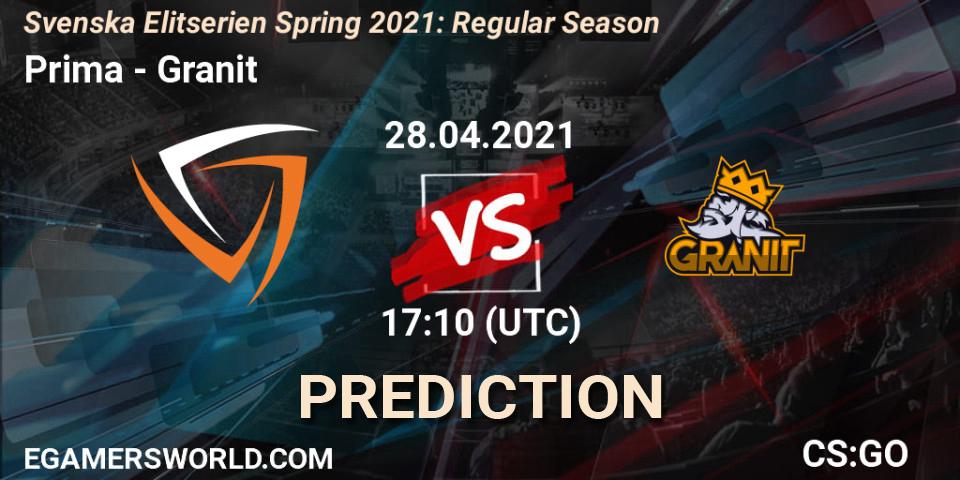 Prima - Granit: ennuste. 28.04.2021 at 17:10, Counter-Strike (CS2), Svenska Elitserien Spring 2021: Regular Season