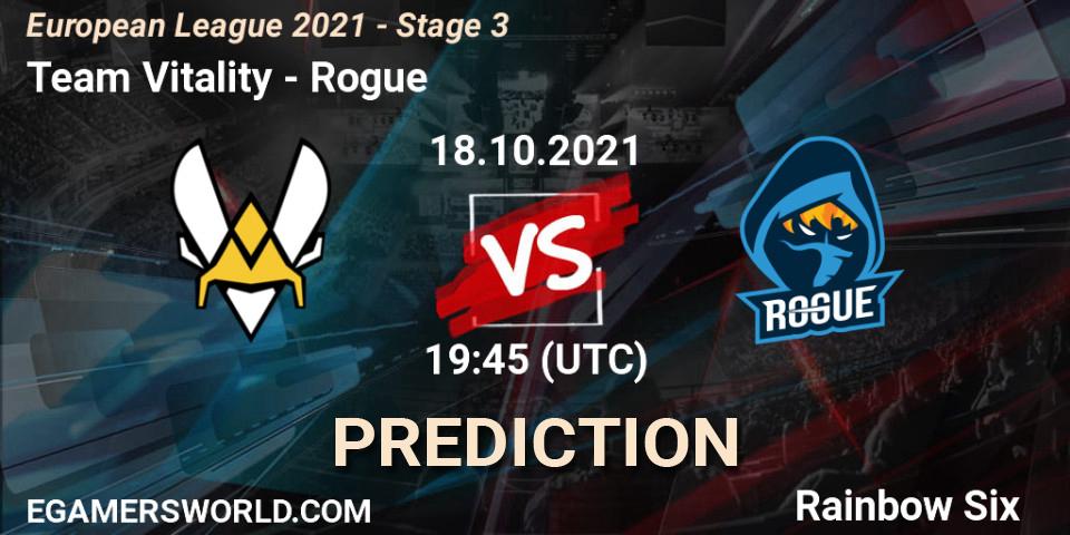 Team Vitality - Rogue: ennuste. 21.10.2021 at 17:00, Rainbow Six, European League 2021 - Stage 3