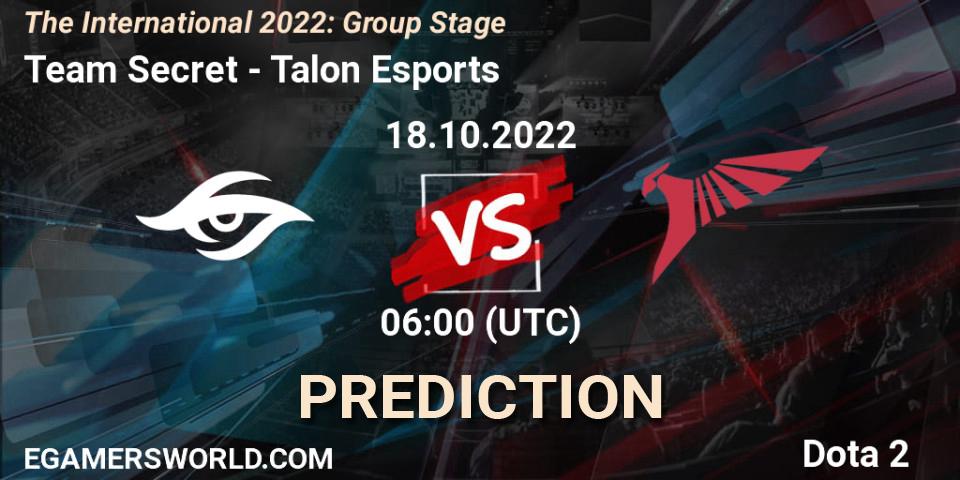 Team Secret - Talon Esports: ennuste. 18.10.2022 at 07:05, Dota 2, The International 2022: Group Stage