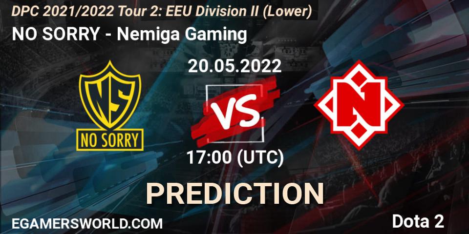 NO SORRY - Nemiga Gaming: ennuste. 20.05.2022 at 16:59, Dota 2, DPC 2021/2022 Tour 2: EEU Division II (Lower)