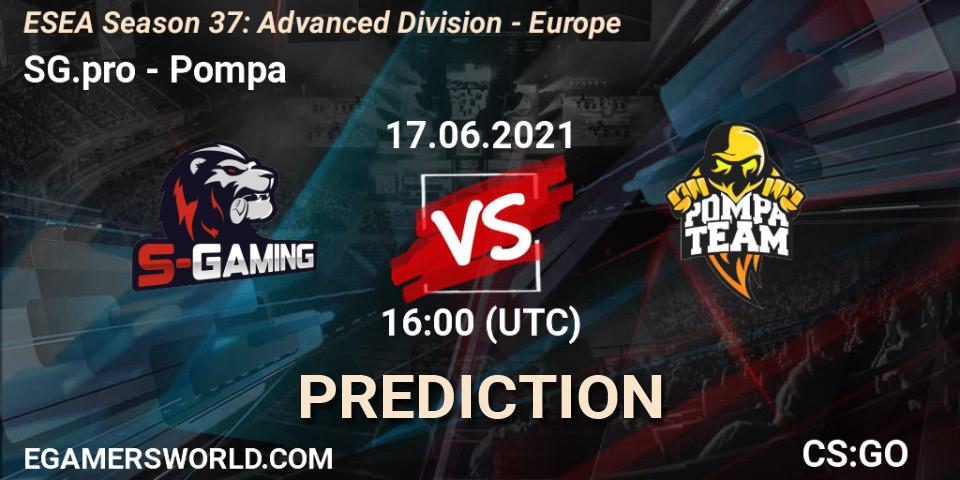 SG.pro - Pompa: ennuste. 17.06.2021 at 16:00, Counter-Strike (CS2), ESEA Season 37: Advanced Division - Europe