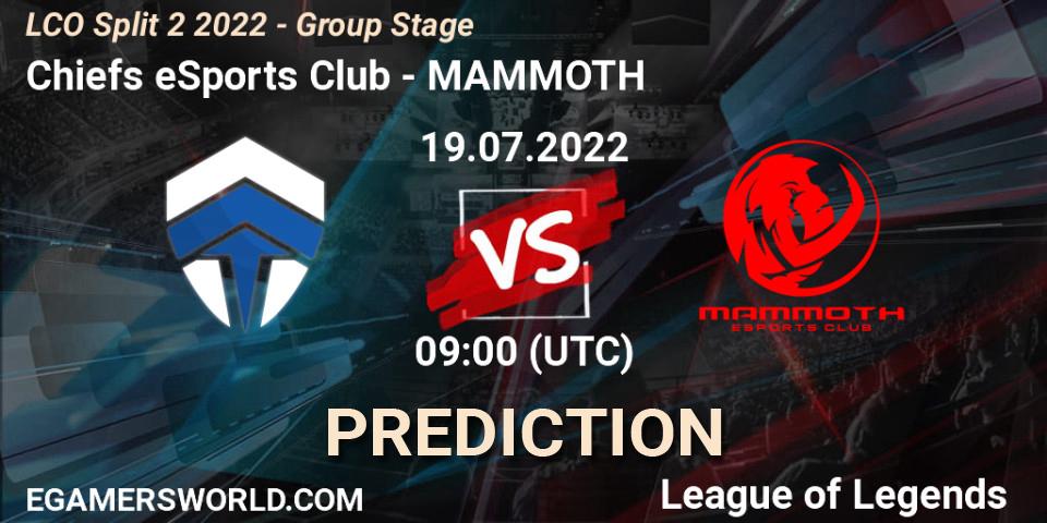 Chiefs eSports Club - MAMMOTH: ennuste. 19.07.2022 at 09:00, LoL, LCO Split 2 2022 - Group Stage