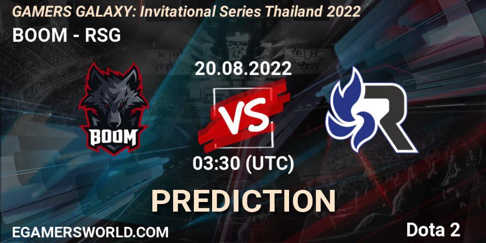 BOOM - RSG: ennuste. 20.08.2022 at 03:30, Dota 2, GAMERS GALAXY: Invitational Series Thailand 2022