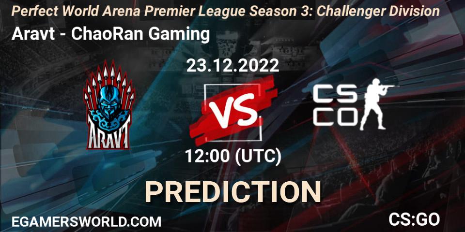 Aravt - ChaoRan Gaming: ennuste. 23.12.2022 at 12:00, Counter-Strike (CS2), Perfect World Arena Premier League Season 3: Challenger Division