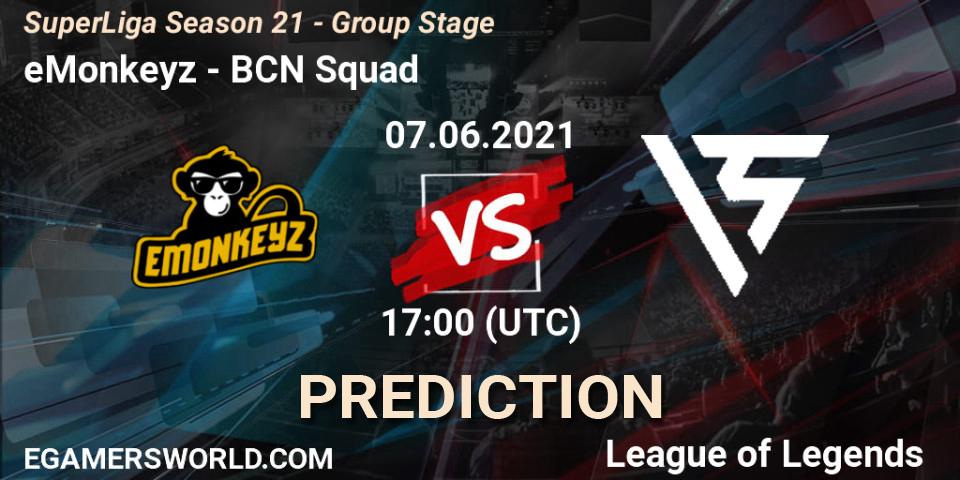 eMonkeyz - BCN Squad: ennuste. 07.06.2021 at 17:00, LoL, SuperLiga Season 21 - Group Stage 