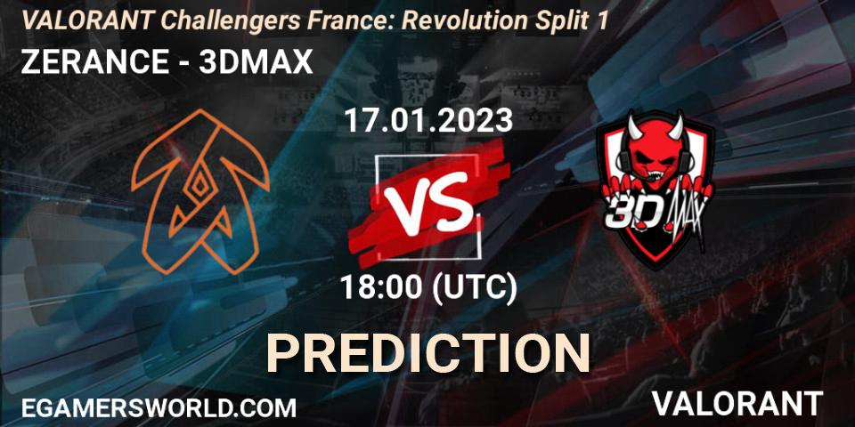 ZERANCE - 3DMAX: ennuste. 17.01.2023 at 18:30, VALORANT, VALORANT Challengers 2023 France: Revolution Split 1