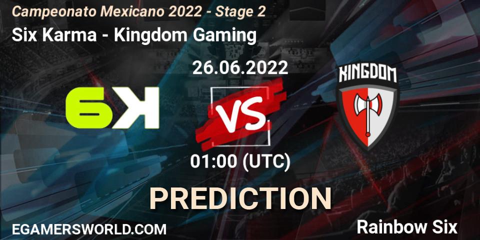 Six Karma - Kingdom Gaming: ennuste. 26.06.2022 at 01:00, Rainbow Six, Campeonato Mexicano 2022 - Stage 2