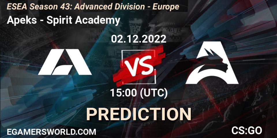 Apeks - Spirit Academy: ennuste. 02.12.22, CS2 (CS:GO), ESEA Season 43: Advanced Division - Europe