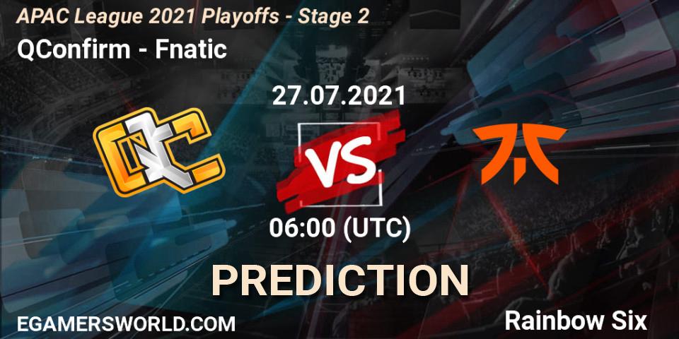 QConfirm - Fnatic: ennuste. 27.07.2021 at 06:00, Rainbow Six, APAC League 2021 Playoffs - Stage 2