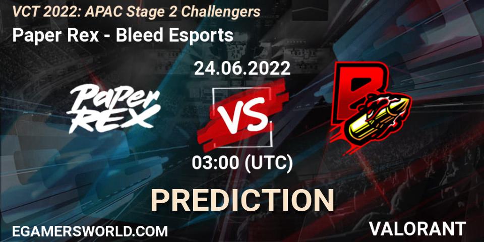 Paper Rex - Bleed Esports: ennuste. 24.06.2022 at 03:00, VALORANT, VCT 2022: APAC Stage 2 Challengers