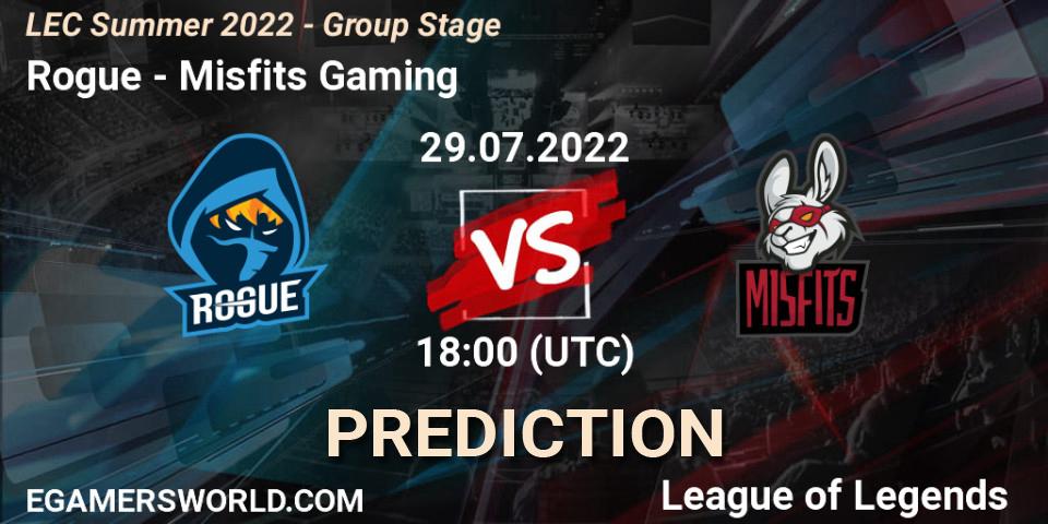 Rogue - Misfits Gaming: ennuste. 29.07.22, LoL, LEC Summer 2022 - Group Stage