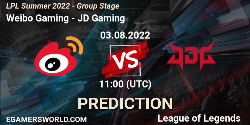 Weibo Gaming - JD Gaming: ennuste. 03.08.2022 at 12:00, LoL, LPL Summer 2022 - Group Stage