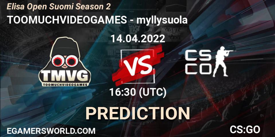TOOMUCHVIDEOGAMES - myllysuola: ennuste. 14.04.2022 at 16:30, Counter-Strike (CS2), Elisa Open Suomi Season 2