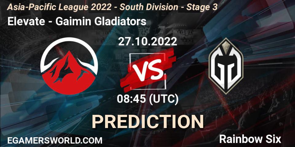 Elevate - Gaimin Gladiators: ennuste. 27.10.2022 at 08:45, Rainbow Six, Asia-Pacific League 2022 - South Division - Stage 3