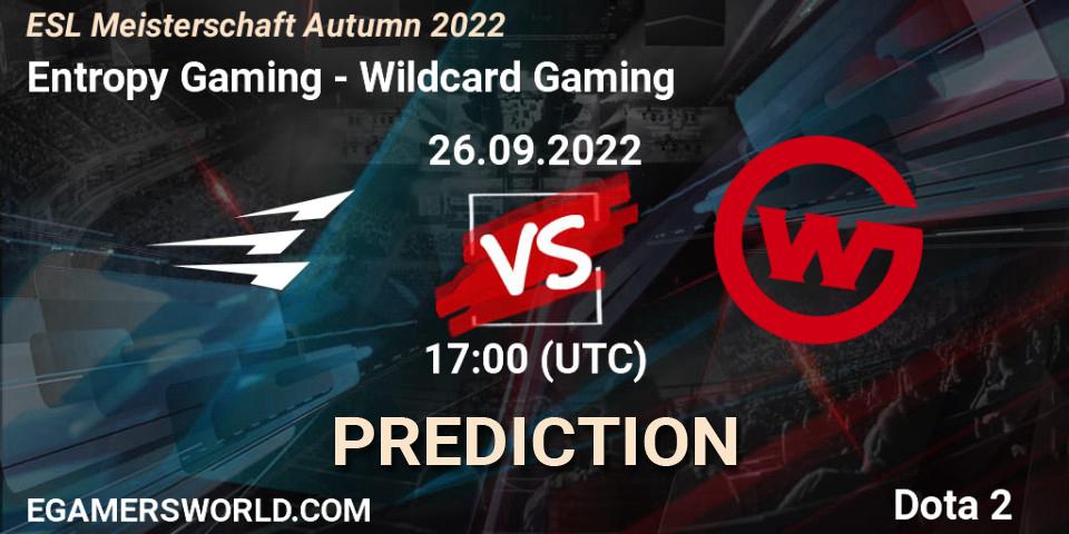 Entropy Gaming - Wildcard Gaming: ennuste. 26.09.2022 at 17:09, Dota 2, ESL Meisterschaft Autumn 2022